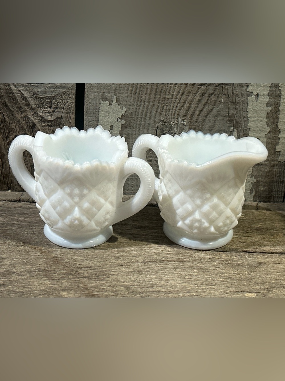 Vintage Westmoreland "Thumbelina" Miniature Milk Glass Creamer & Open Sugar Set